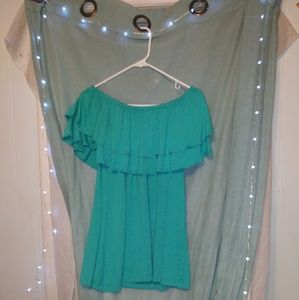 Cute off the sholder emerald green shirt